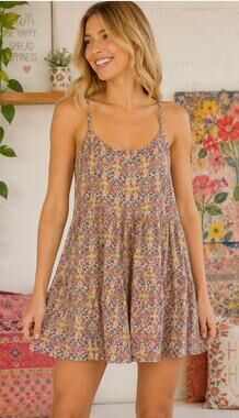 Natural Life Romper Women’s M Multicolor Geometric Floral Adjustable Straps EUC